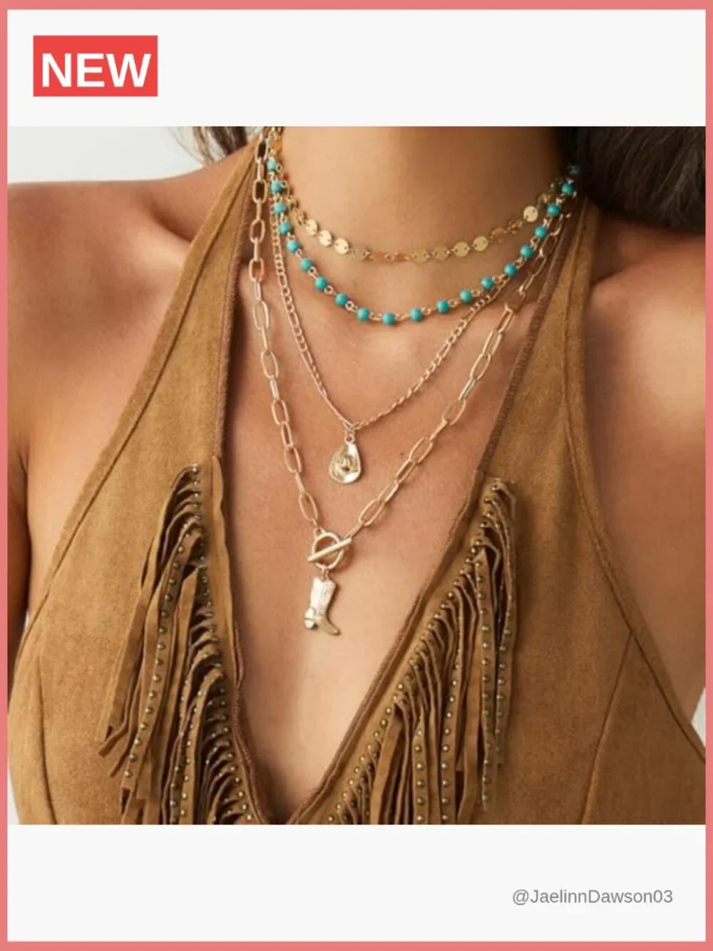 Layered Boho Turquoise Western Necklace Country Hat Boots Pendant Stack